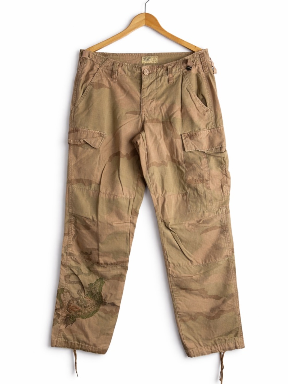 American Eagle Outfitters Tan Camo Cargo Pants Embroidered Accent XS Festival